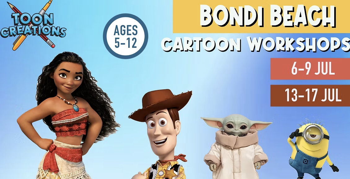 Children drawing cartoons at a Toon Creations Bondi workshop