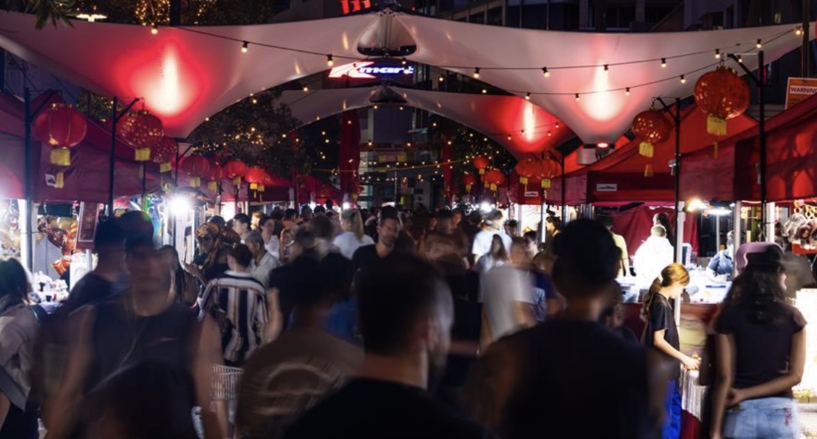 Oxford Street Twilight Markets in Bondi Junction at night