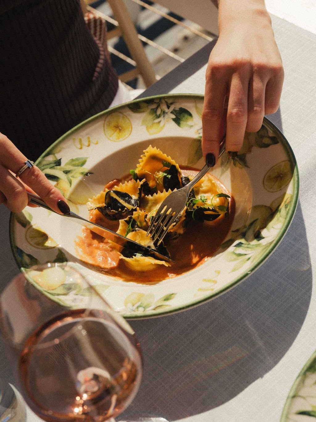 Handmade pasta dish being shared at Riva Rose Bay
