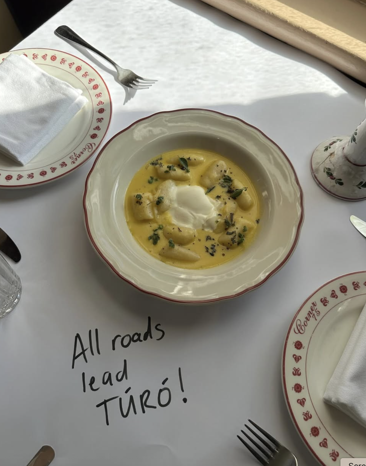 Turo dumplings with mushroom and sour cream at Corner 75 Randwick