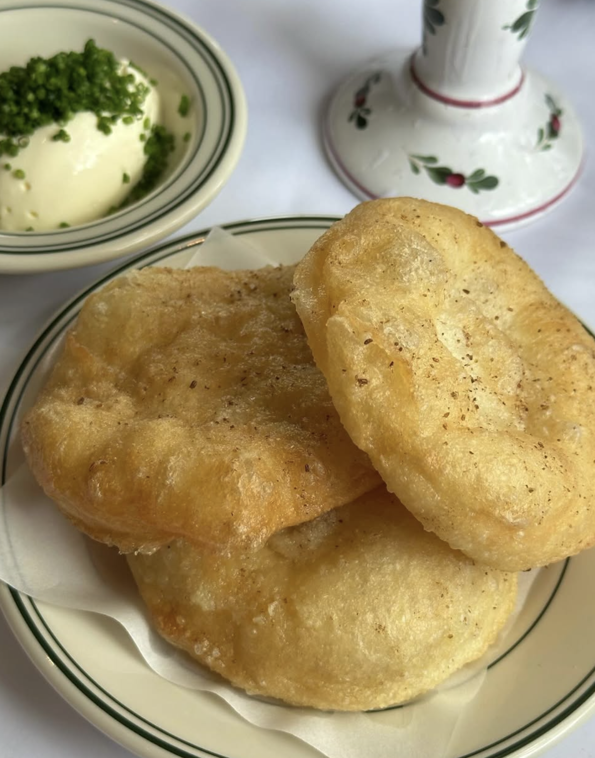 Hungarian langos served with sour cream at Corner 75 Randwick