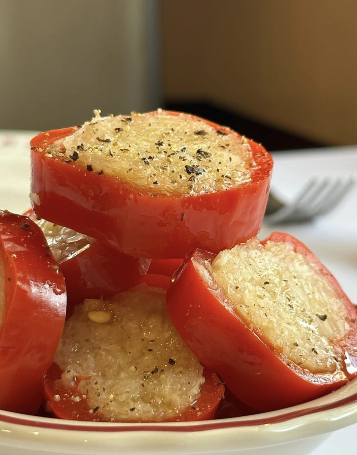 Bullhorn pepper dish served at Corner 75 in Randwick