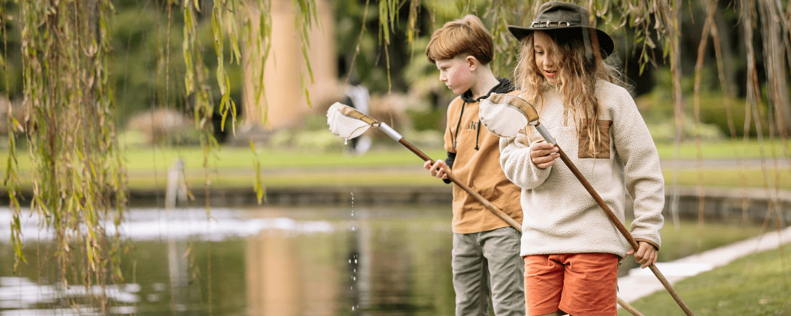 Wildlife Explorers kids dip netting at the Royal Botanic Garden Sydney