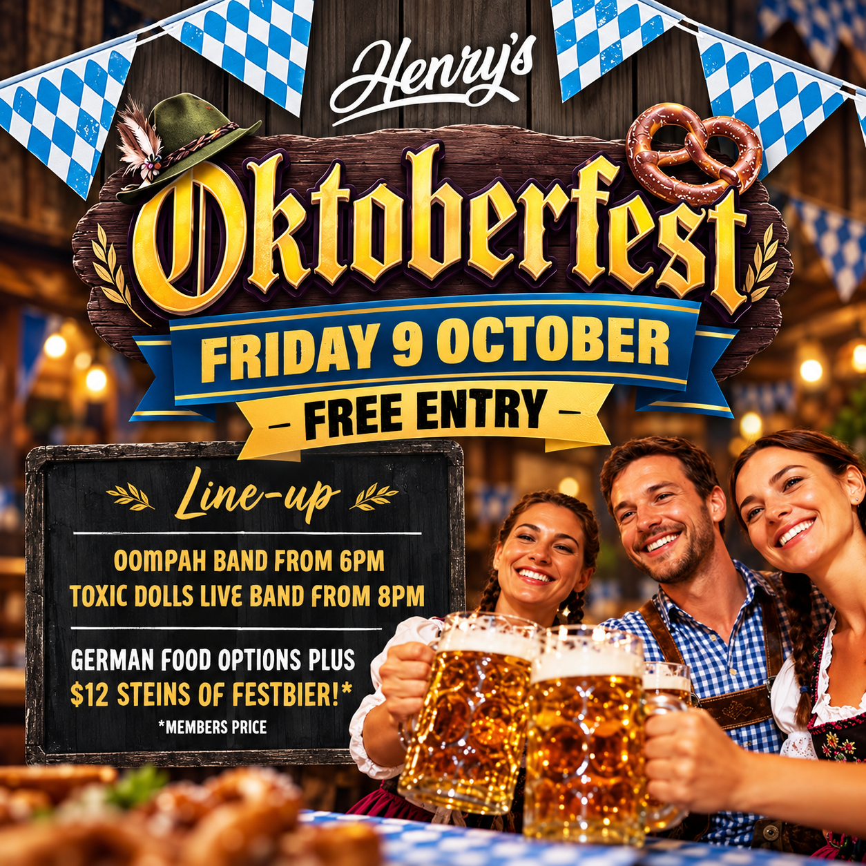 Oktoberfest at Henry’s Kingsford 2026. Free Entry, Live Music & $12 Steins… PROST!